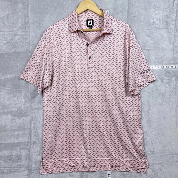 FootJoy FJ Pink Dolphin Print Golf Polo Shirt M Performance Stretch Short Sleeve - Picture 2 of 7